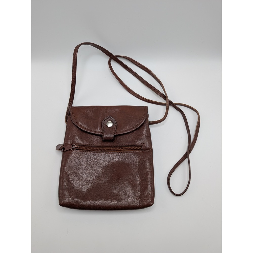 Barganza Brown Genuine Leather Crossbody Bag Map Print Lining Small Travel Pouch